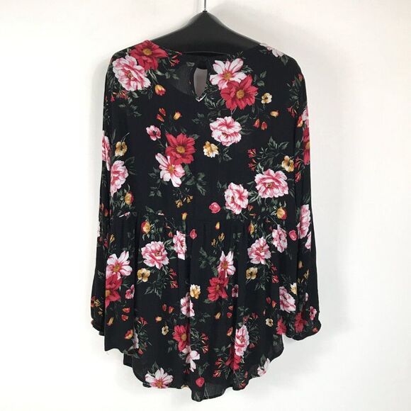 Torrid Babydoll Gauze Keyhole Front Tunic Top Women's Plus 3/3X Black Floral - Picture 6 of 13